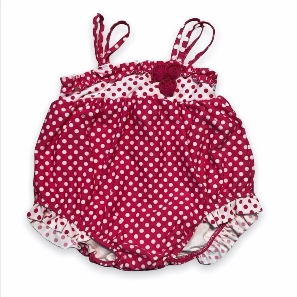 𝅺THE Children’s Place 12‎ mo Pink White Dot Swimsuit